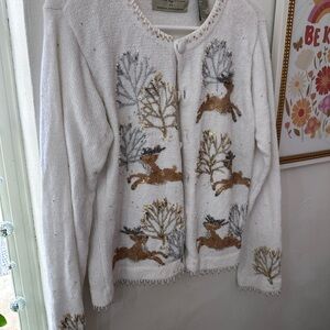Women's White Sweater with Deer Design